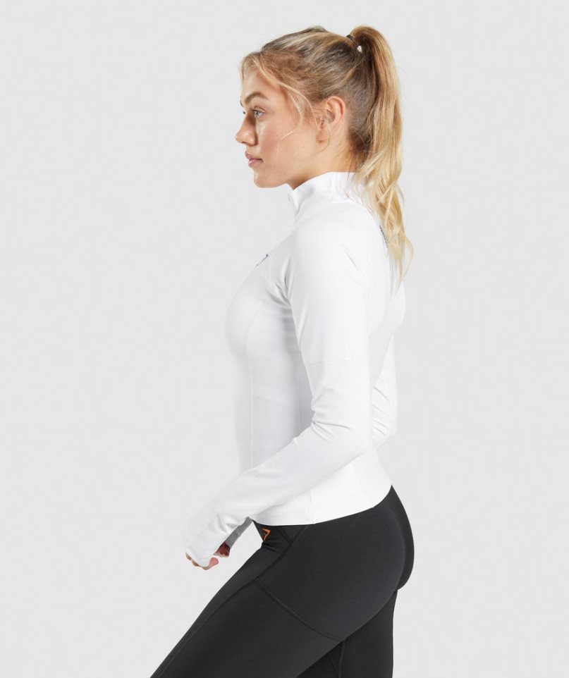 Women's Gymshark Pulse 1/4 Zip Sweatshirts White | NZ 2HQNRC